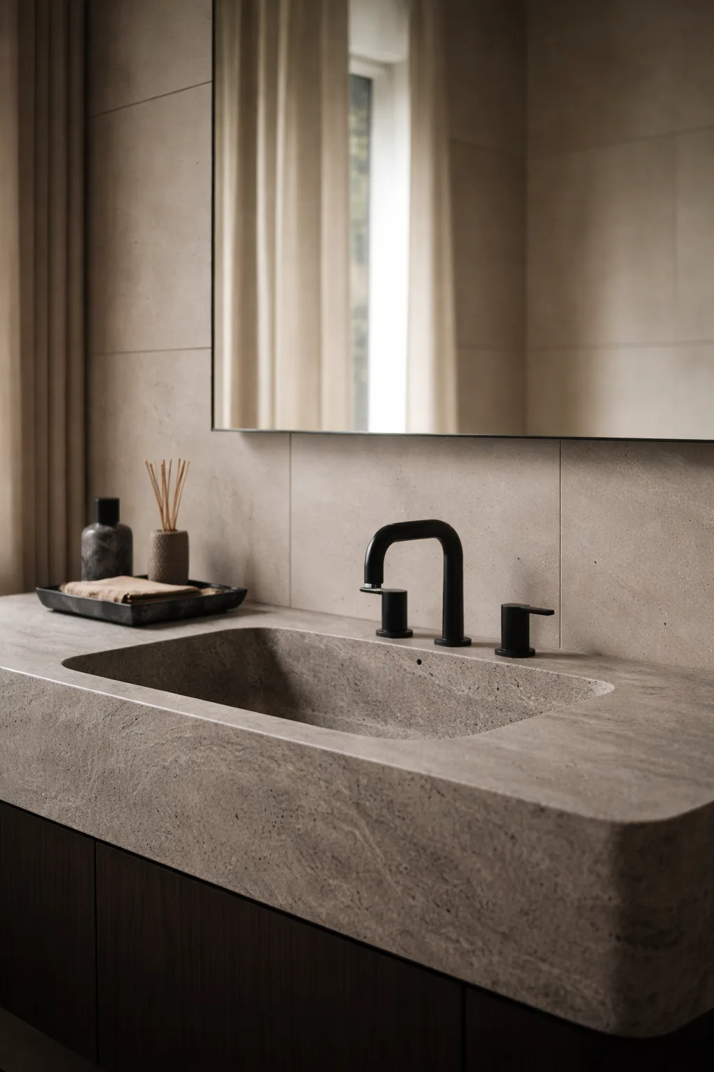 Modern bathroom vanity and fixtures by CVR Construction