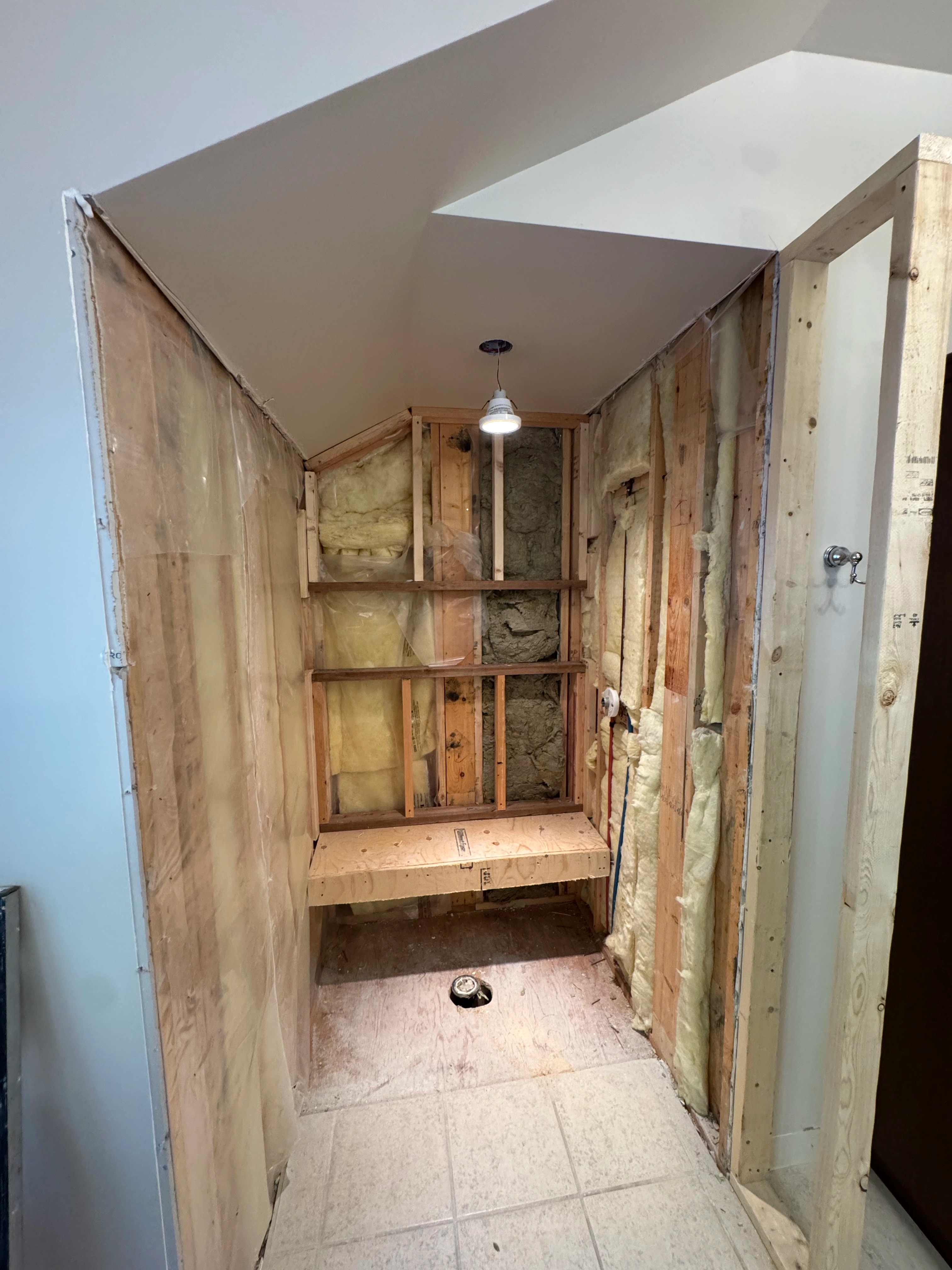 Framed bathroom renovation before construction